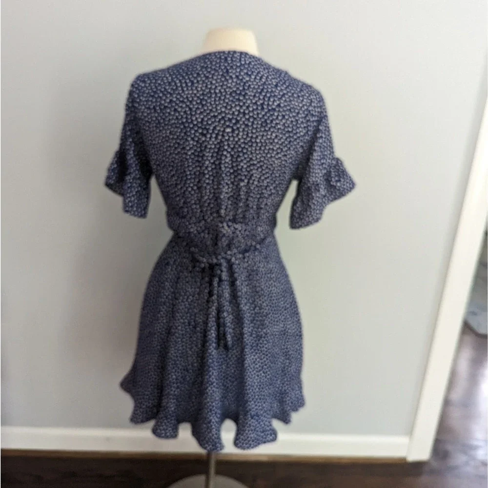 AQUA— Size M, Blue White Polka Dot Wrap Dress Ruffle - Picture 2 of 8